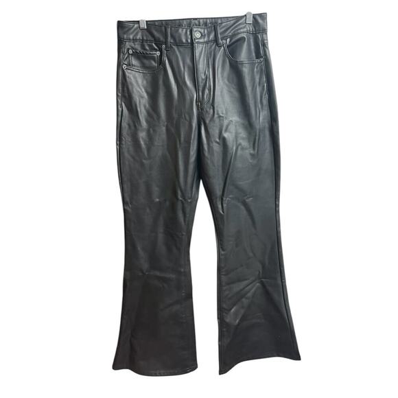 American Eagle Stretch Super High Rise Black Faux Leather Flare Pants Size 12 - Picture 1 of 12